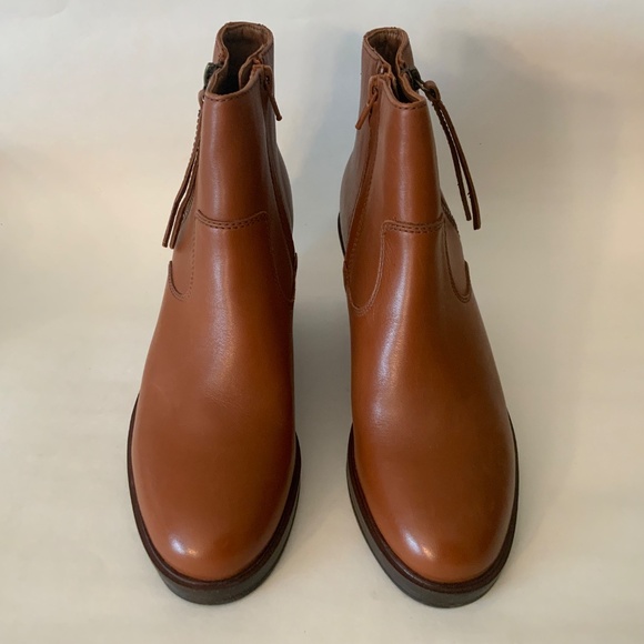 CLARKS CLARKSDALE 2 Dark Tan Leather Booties Double Zipper Wedge Ankle Boots 8.5 - Picture 5 of 10